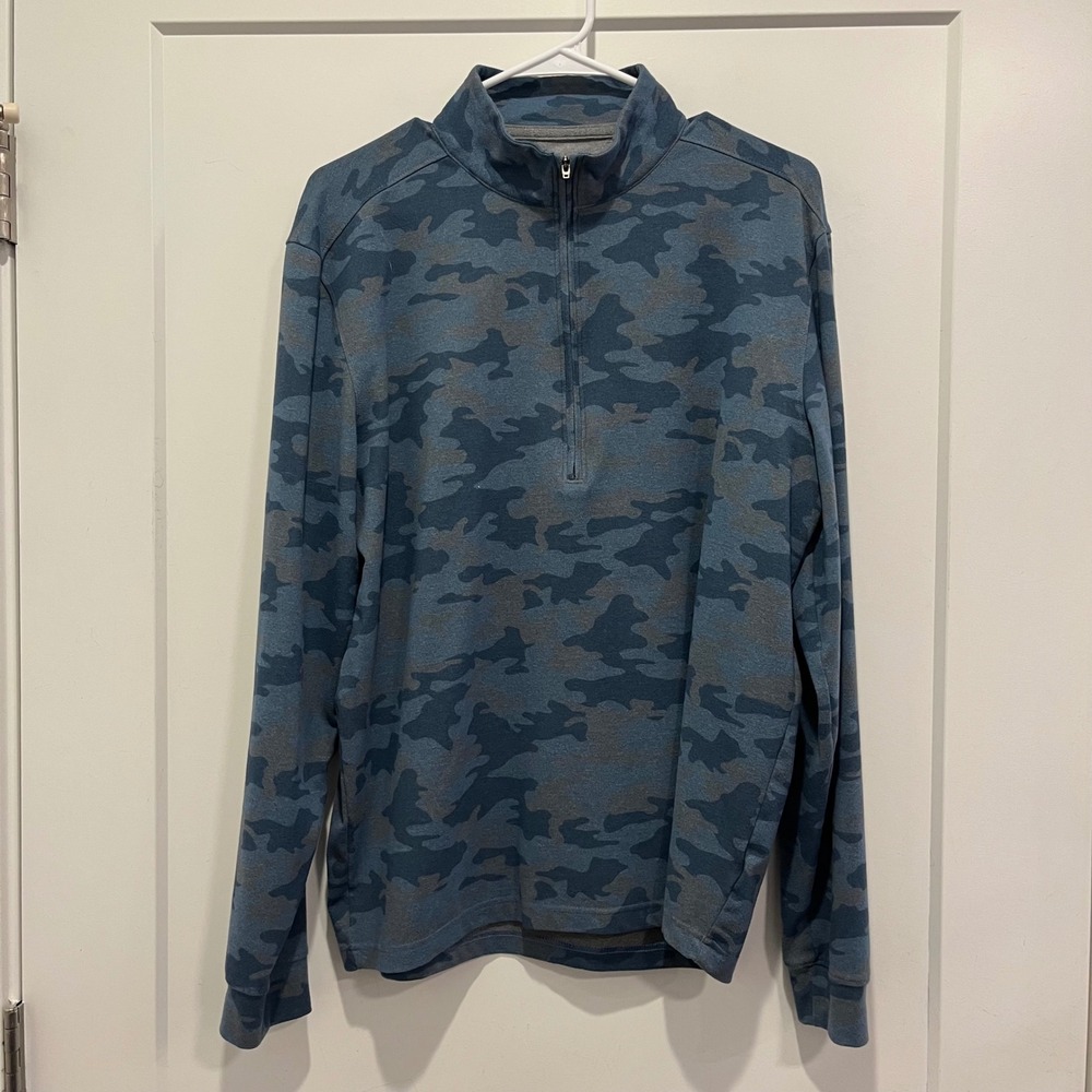 Johnnie-O Mens Blue Camo Quarter Zip Pullover Performance Shirt Medium